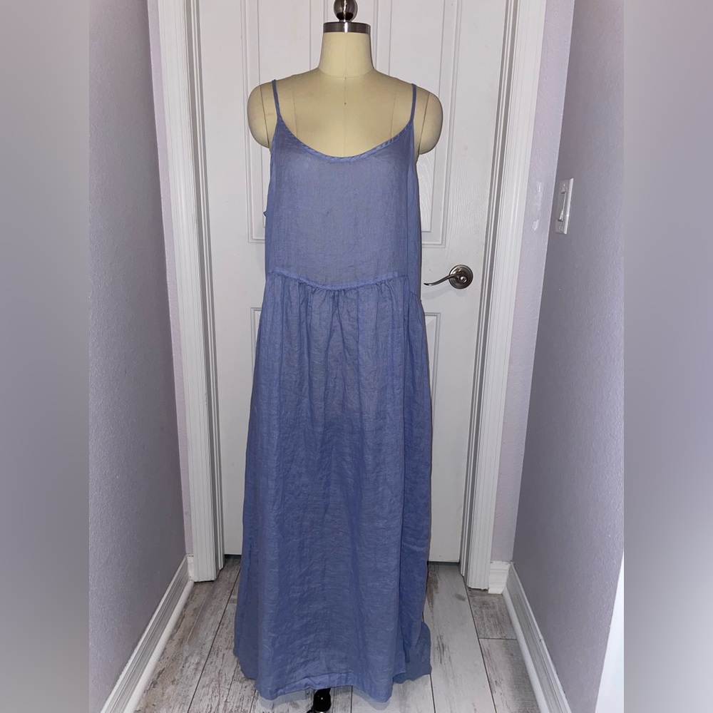 CP Shades Hazel Blue Linen Maxi Dress
